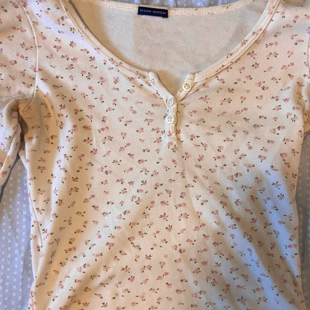 Brandy Melville Cream Floral Button Top